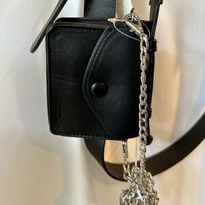 NOBO Black Faux Leather Belt Removable Mini Bag Silver Chain Large Women Juniors